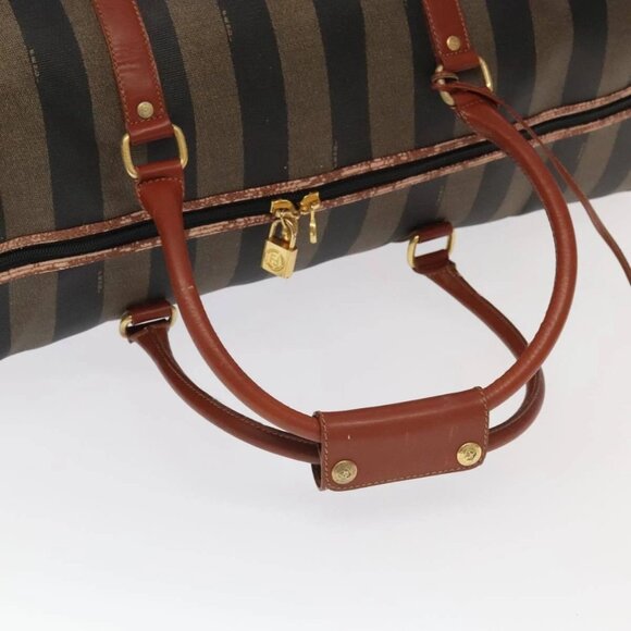 FENDI Pecan Canvas Boston Bag 2way Brown Black gold Auth - Picture 7 of 16